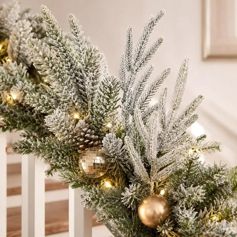 Galhos de Pinheiro Artificiais de Natal com Agulhas de Pinheiro Nevadas, Guirlanda de Planta Artificial para Decoração DIY