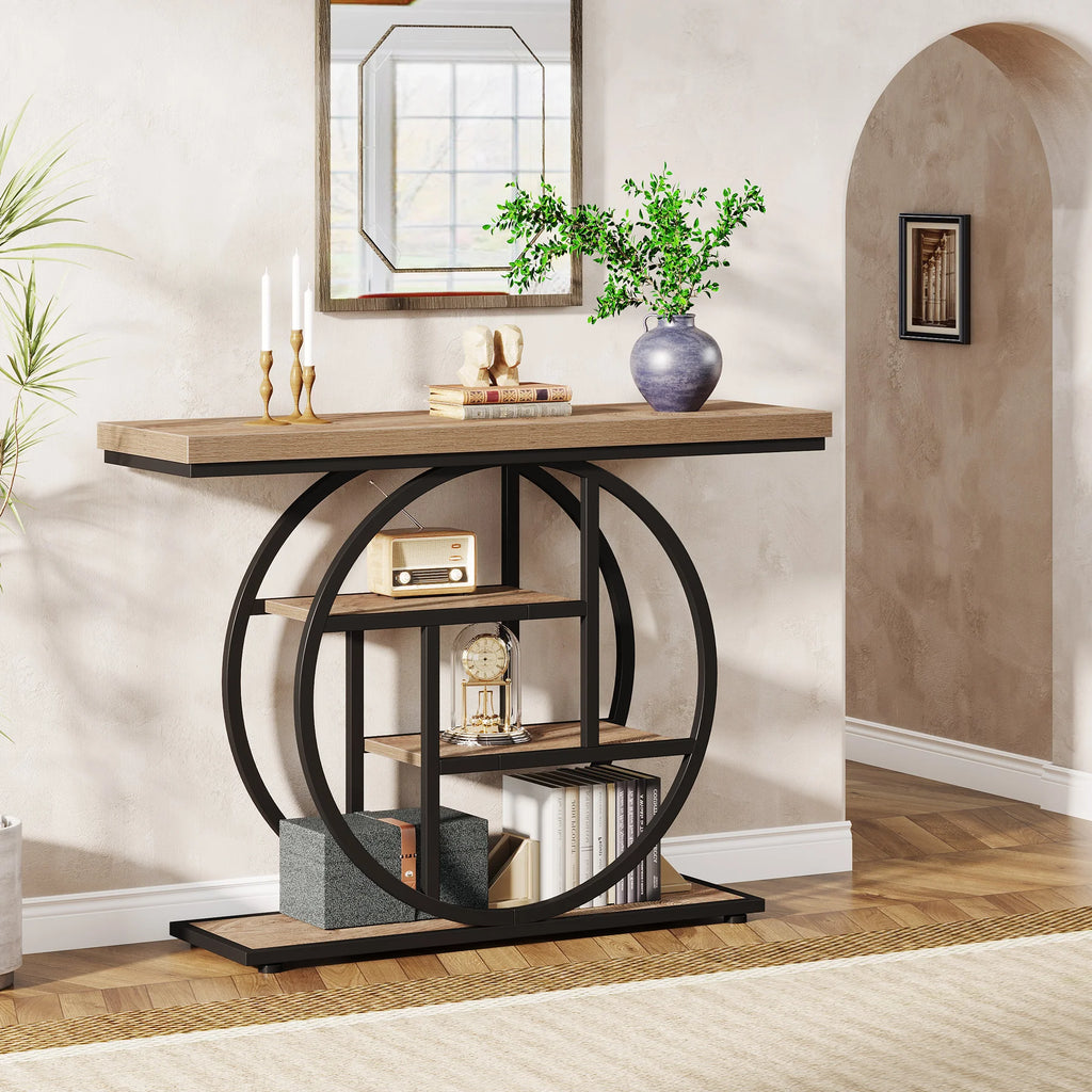 Industrial Entryway Console Mesa para Sala de Estar, Foyer Corredor Mesa para Entrada, 4-Tier Mesa, 41,3"