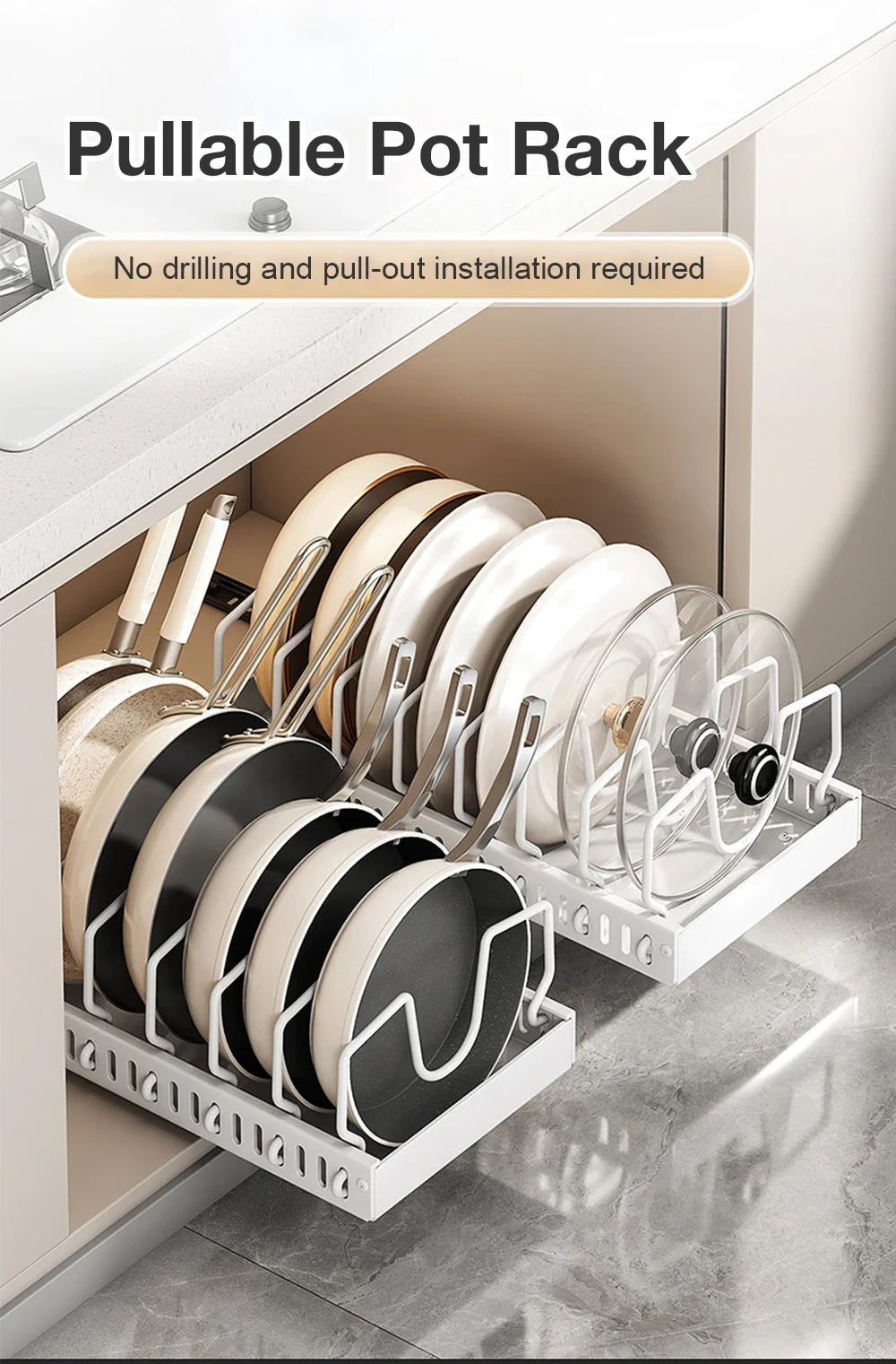 1pc cozinha multifuncional organizador retirar para panelas/panelas tampa deslizante titular rack de especiarias & prato secagem cremalheiras gaveta organizador