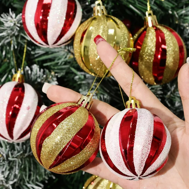 Bolas de Glitter de Natal 24/6x, Enfeites para Árvore de Natal, Bolas Pendentes para Árvore de Natal, Presente de Ano Novo, Decoração para Festa em Casa