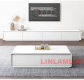 Mesa de Café e Rack para TV com Armários de Armazenamento, Conjunto de Móveis Modernos Brancos para Sala de Estar, Conjunto de Centro de Entretenimento Contemporâneo