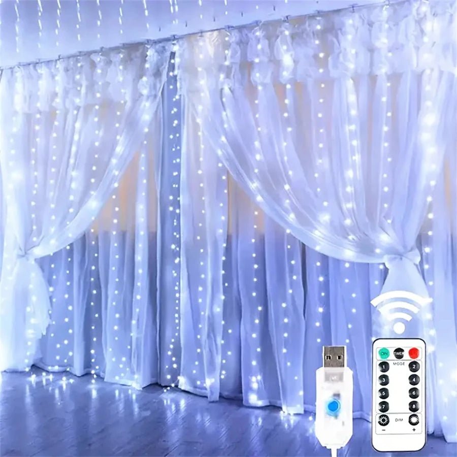 Luzes de fadas de natal guirlanda de casamento ao ar livre 8 modo led usb cortina luz corda festa decoração do feriado jardim luz navidad - Kasa & Pet