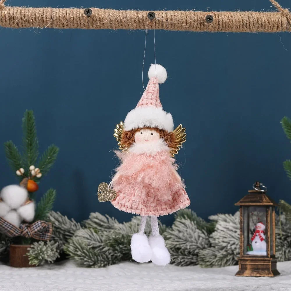 Natal Pendurado Malha Sequin Saia, Anjo Xmas Árvore Pingente Enfeites, Decoração de Casa, Noel, Presentes, 2022