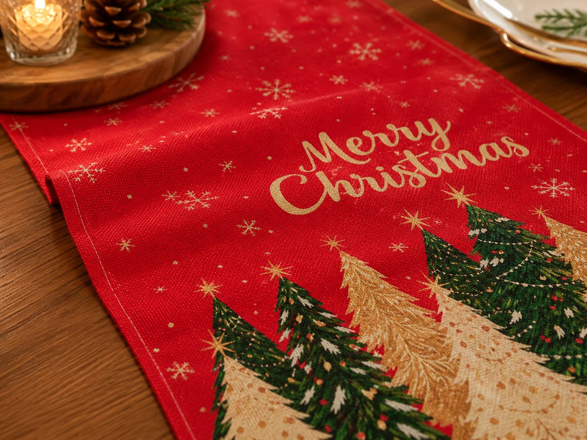 Caminho de Mesa com Tema de Árvore de Natal, Decoração Festiva de Mesa, Adequado para Festas de Natal de Inverno, Decoração de Casa para as Festas, Presente de Natal