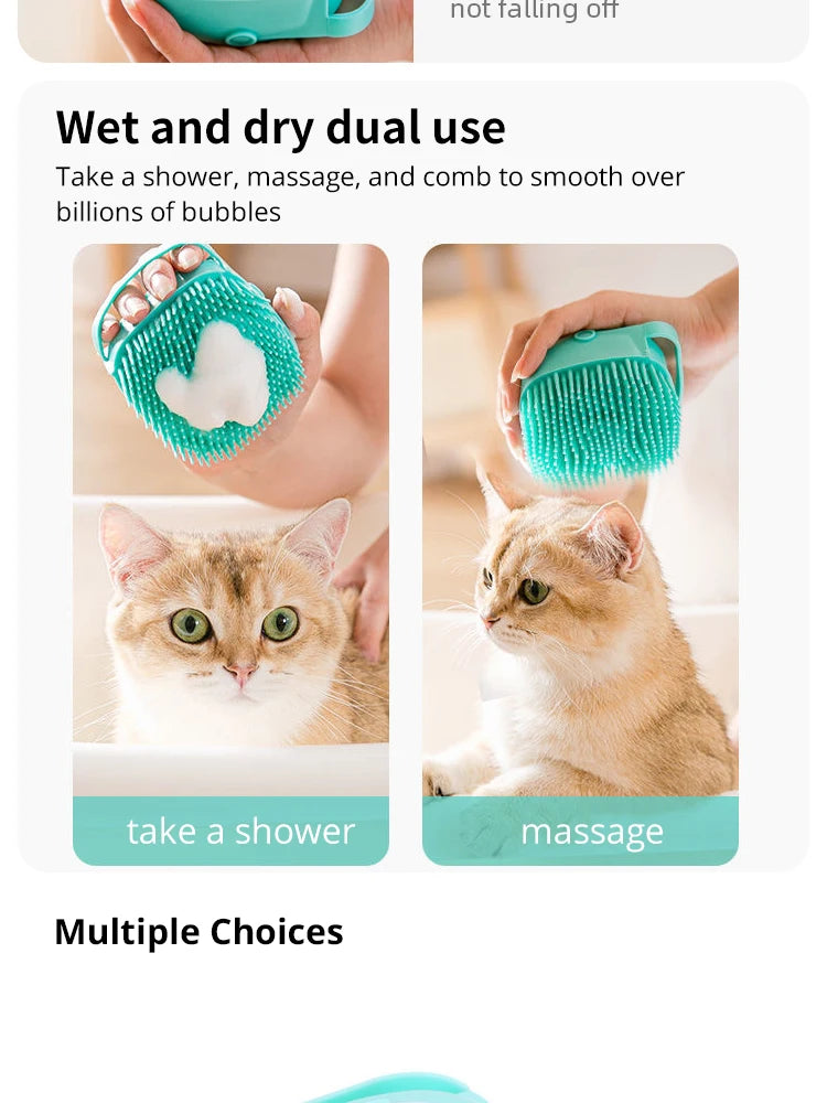Escova de banho para animais de estimação, massageador de silicone macio, gel de banho, ferramentas limpas, pente, limpeza de cães e gatos, suprimentos de limpeza