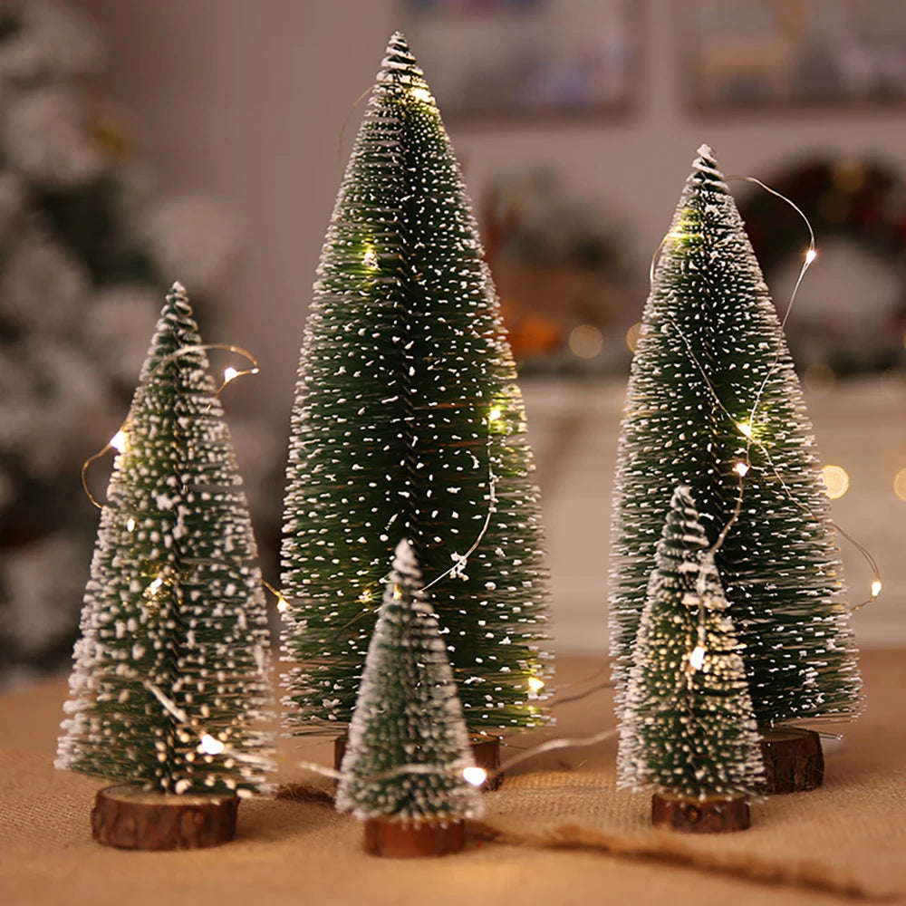Decoração de natal artificial mini árvore ornamentos em miniatura cedro neve pinho decoração mesa escritório em casa 2024 presentes paisagem natal