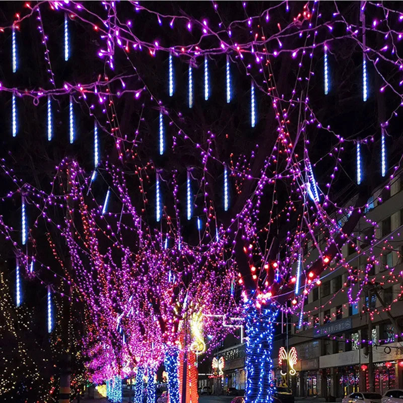 Luz Solar LED de Chuva de Meteoros, Cordão de Luzes para Feriados, Decoração de Jardim à Prova d'Água, Guirlanda LED para Exterior, Decoração de Natal