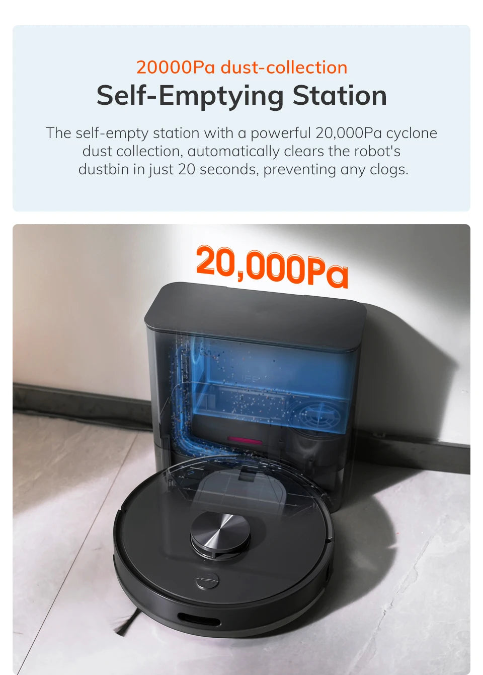 Aspirador Robô ILIFE T20s Ultra com Estação de Esvaziamento Automático, Sucção de 10000Pa, Bateria de 4600mAh, Tempo Máximo de Funcionamento de 300 Minutos