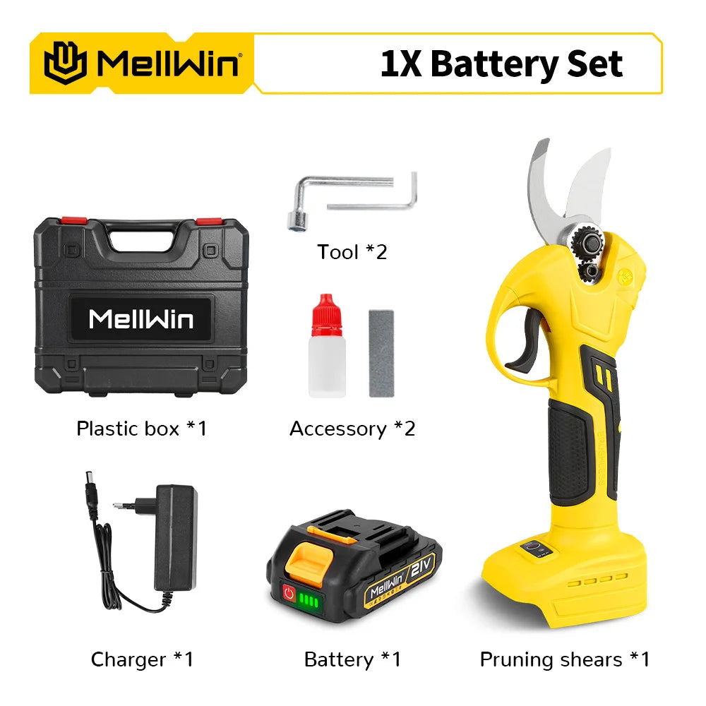 Mellwin 30mm tesouras de poda elétricas sem escova sem fio cortador de galhos de árvores frutíferas tesoura de jardim para makita 18v bateria pino