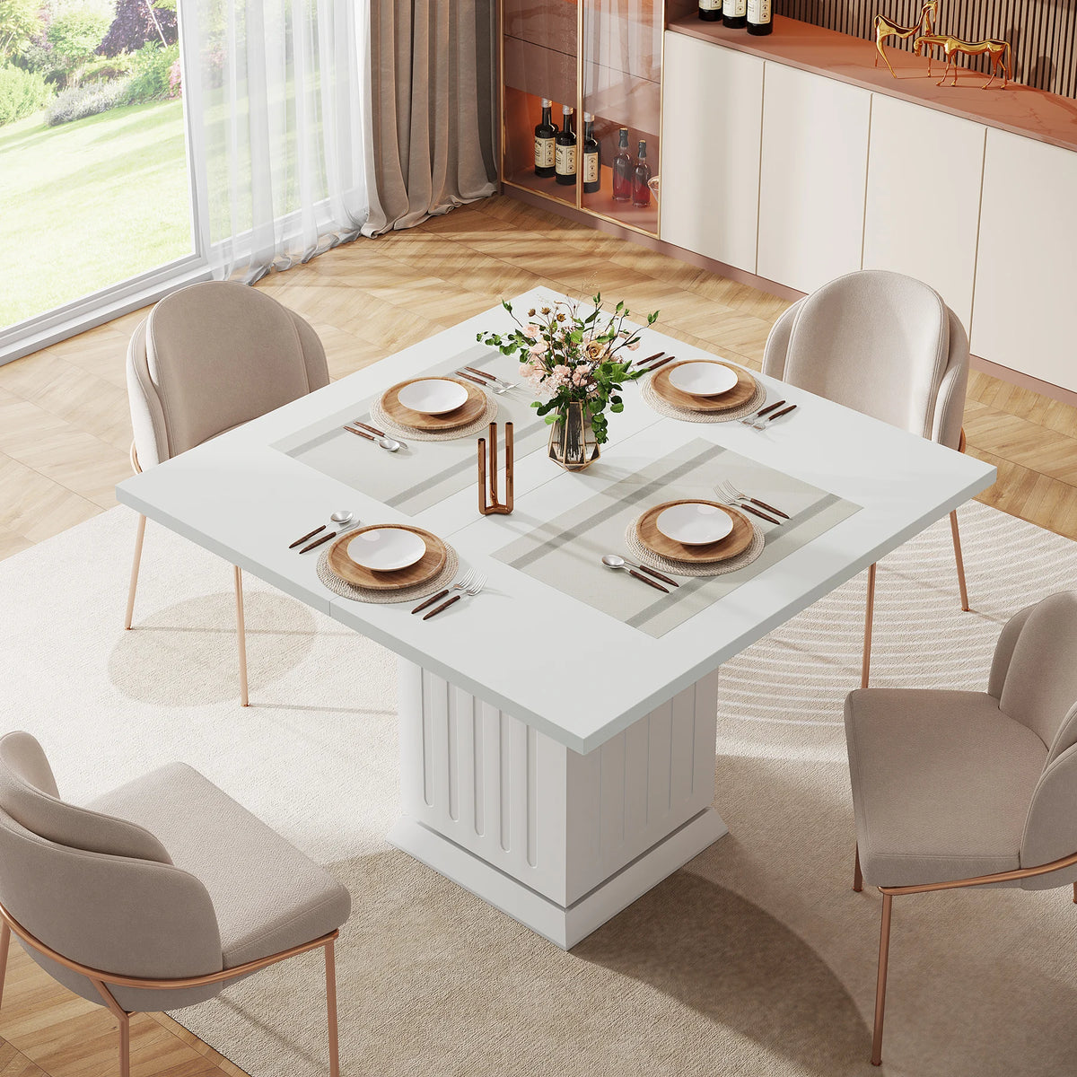 Mesa de jantar quadrada Tribesigns com 2 jogos americanos, mesa de jantar pequena de madeira projetada moderna para 4 pessoas