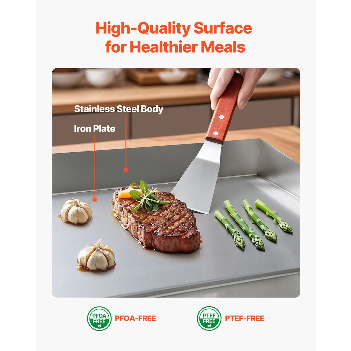 Chapa Elétrica Comercial SucceBuy 50-300 ° Controle de temperatura ajustável C, grelha superior plana de bancada de aço inoxidável para bife, panc