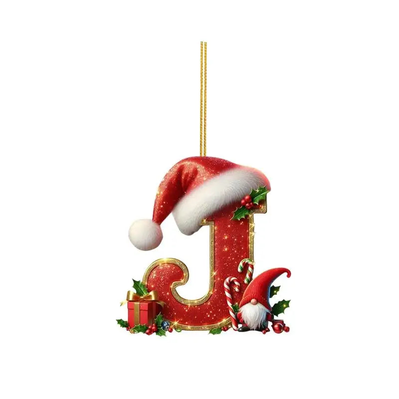 Enfeite de Natal com 26 letras, pingente plano para pendurar, ornamento personalizado, decoração festiva para árvore de Natal, presente para festas de fim de ano.