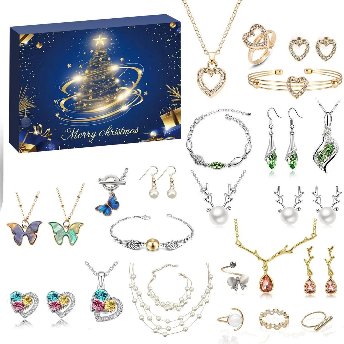 Calendário de contagem regressiva de natal 24 dias contagem regressiva de natal calendário do advento colar pulseira brincos presentes de natal
