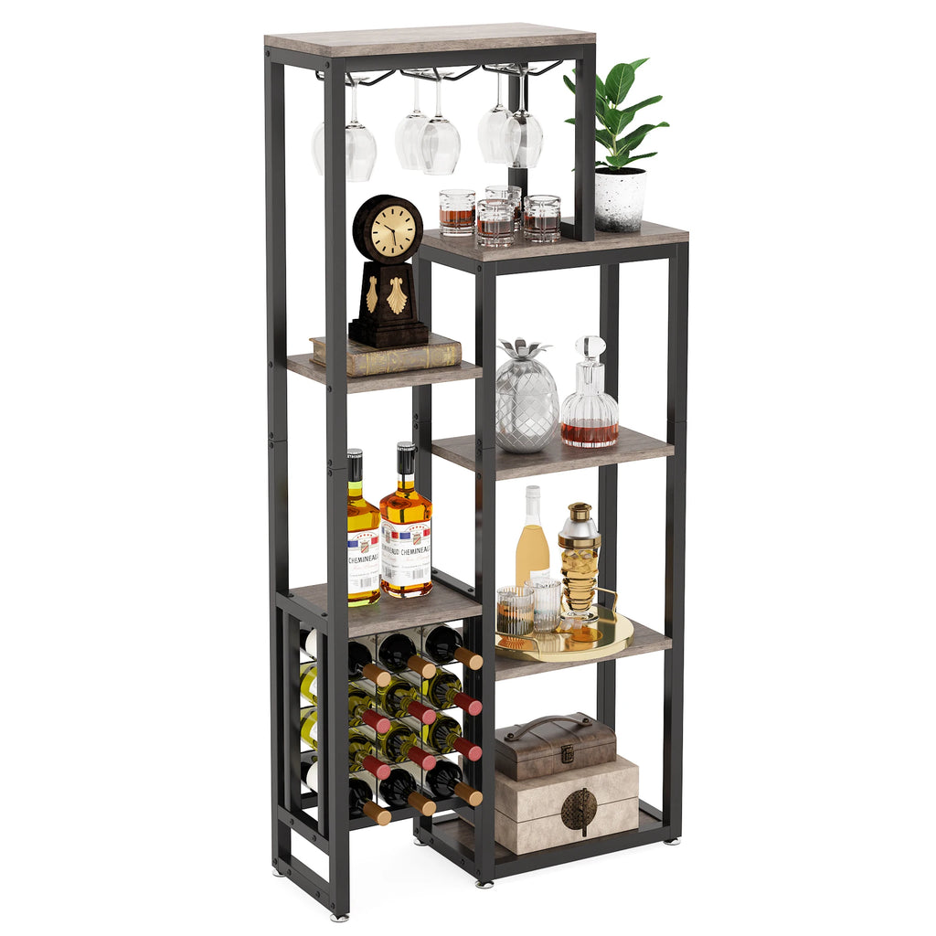 Cremalheira autônoma do vinho do assoalho das tribos com suporte de vidro e armazenamento do vinho, prateleira de exposição industrial do vinho, padeiro Rack, 5-Tier