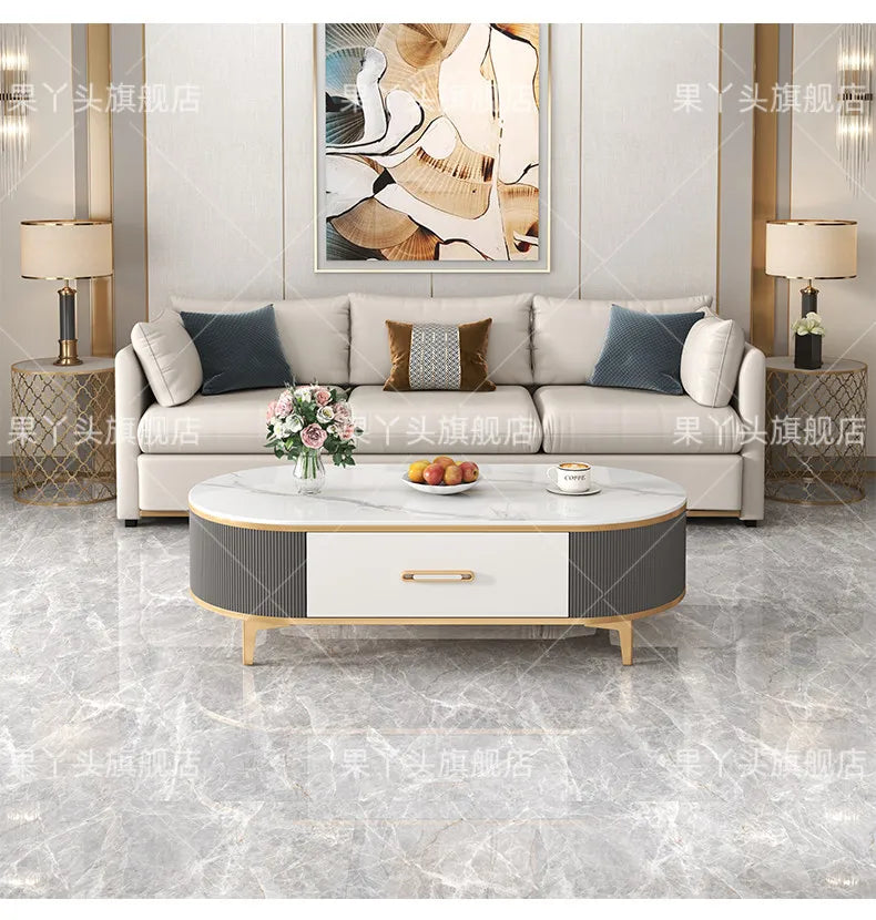 Mesa de Jantar, Mesa de Centro para Escrita e Café, Gavetas Móveis, Mesa Lateral de Luxo com Armazenamento para Sala de Estar, Mesa Auxiliar Moderna, Móveis Modernos