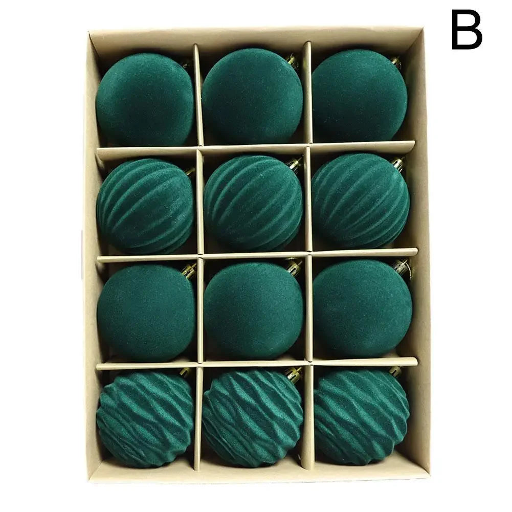 Conjunto de 12 Bolas de Natal de Veludo Flocado de 6CM, Bolas para Pendurar na Árvore de Natal, Acessórios de Decoração para Casa, Ano Novo 2026