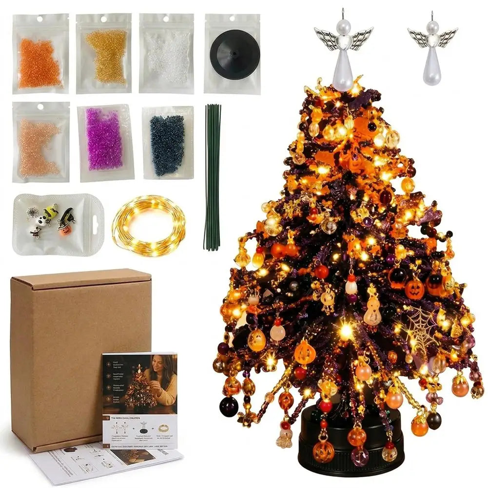 Kit de Árvore de Natal de Contas DIY, Ornamento Festivo de Mesa com Luzes LED, Contas Multicoloridas, Decoração de Férias Fácil de Montar