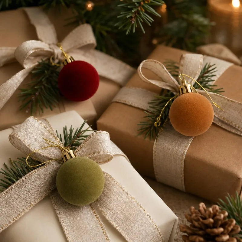 Bolas de Natal Flocadas, Enfeites para Árvore de Natal, Pingentes, Guirlanda de Natal, Decoração com Bolas de Veludo, Suprimentos DIY para Festas em Casa