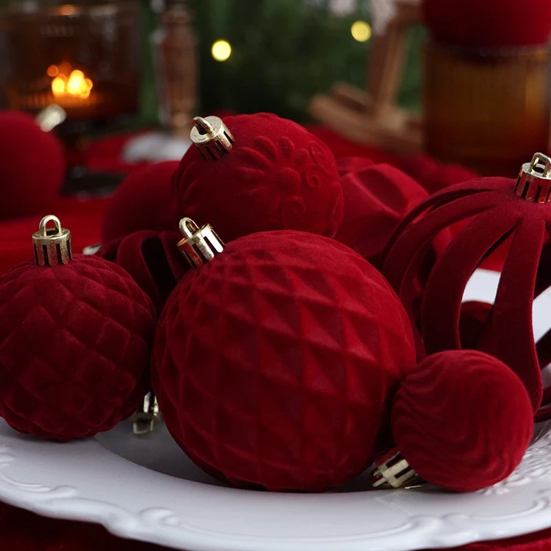 16 bolas de Natal de veludo, enfeites de 8 cm, bolas para pendurar na árvore de Natal, decoração para festas de Ano Novo e para a casa, Natal.