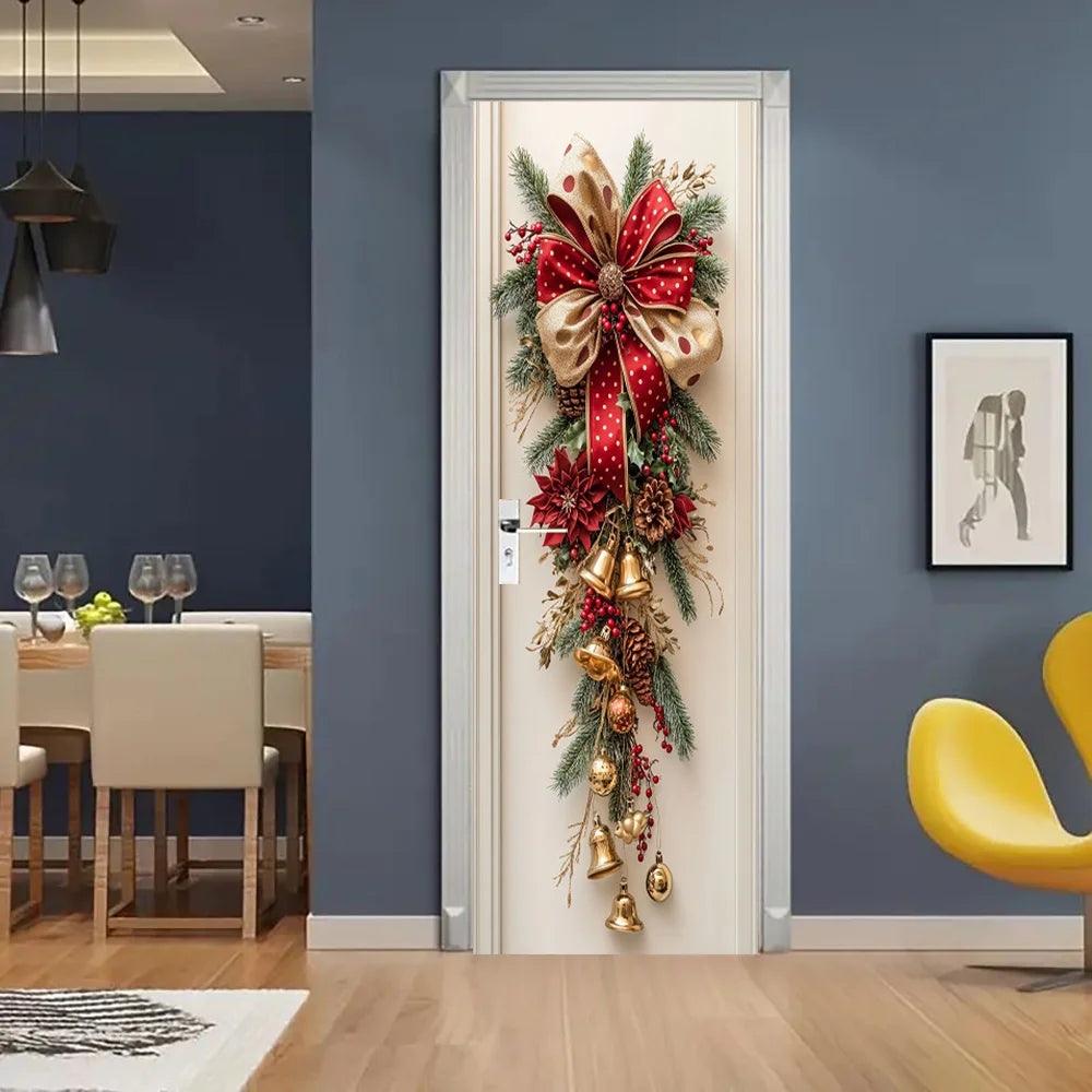 1 decoração de parede de Natal - decoração suspensa com sinos vermelhos e folhas verdes - decoração de sala de férias, design de férias