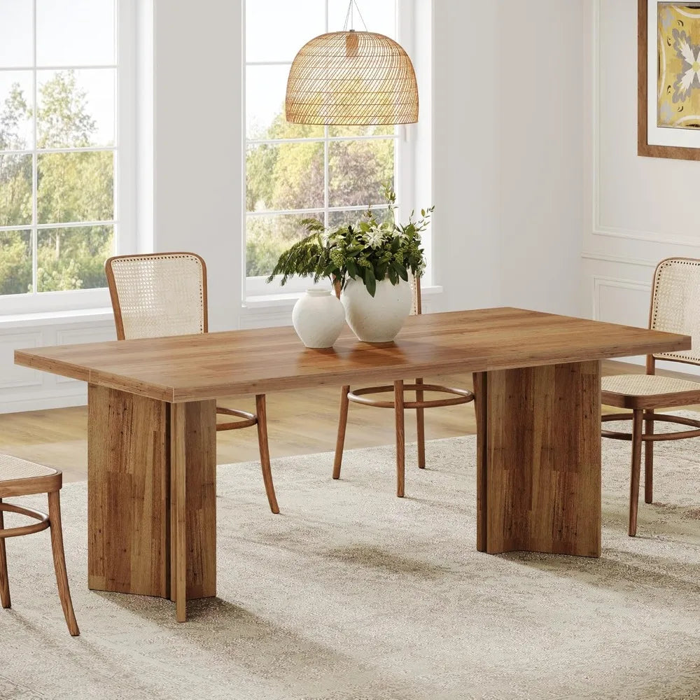 Mesa de Jantar Estilo Fazenda para 4 a 6 Pessoas, Mesa Retangular de Madeira de 63 Polegadas com Tampo Grande e Estrutura Robusta, Personalizada