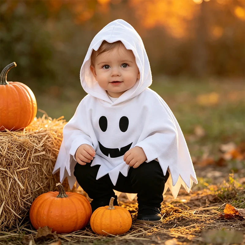 Fantasia de Halloween para Bebês, Capa com Capuz de Fantasma para Crianças, Poncho para Festas e Fantasias