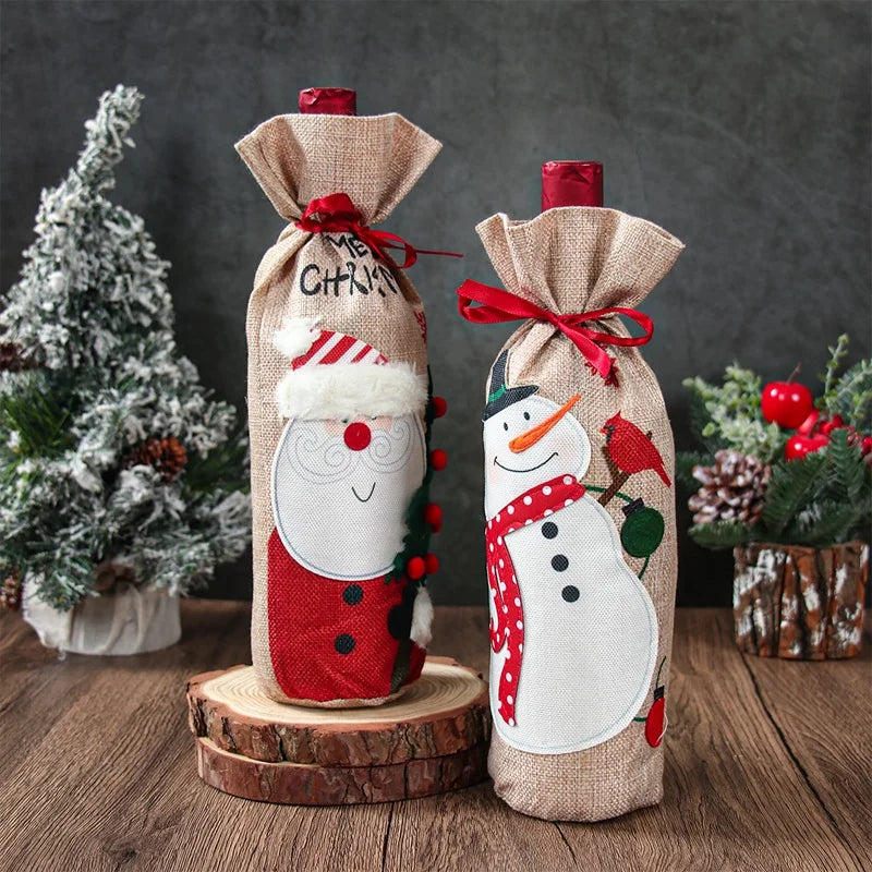 Natal garrafa de vinho capa feliz natal decorações para casa 2025 navidad noel natal ornamentos presente de natal feliz ano novo 2026