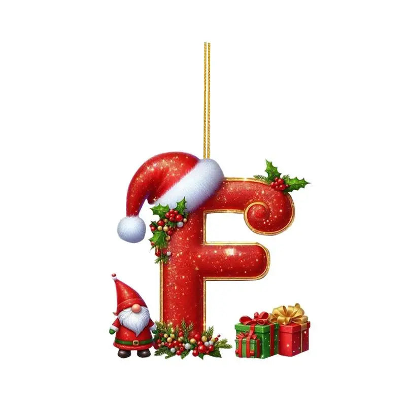 Enfeite de Natal com 26 letras, pingente plano para pendurar, ornamento personalizado, decoração festiva para árvore de Natal, presente para festas de fim de ano.