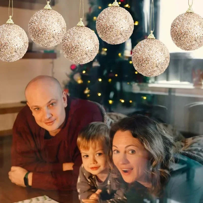 12pçs bolas de natal com glitter dourado champanhe, 8cm, árvore de natal pendurada, pingentes de bola brilhante para decoração de festa de ano novo, ornamentos