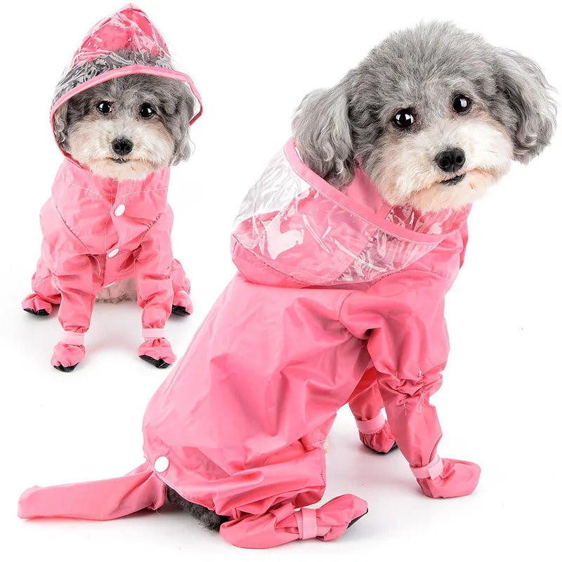 Suprimentos para animais de estimação ao ar livre, quatro pernas, peça única, roupas para animais de estimação, corpo inteiro, gato, cachorro, capa de chuva à prova d'água com botas de chuva