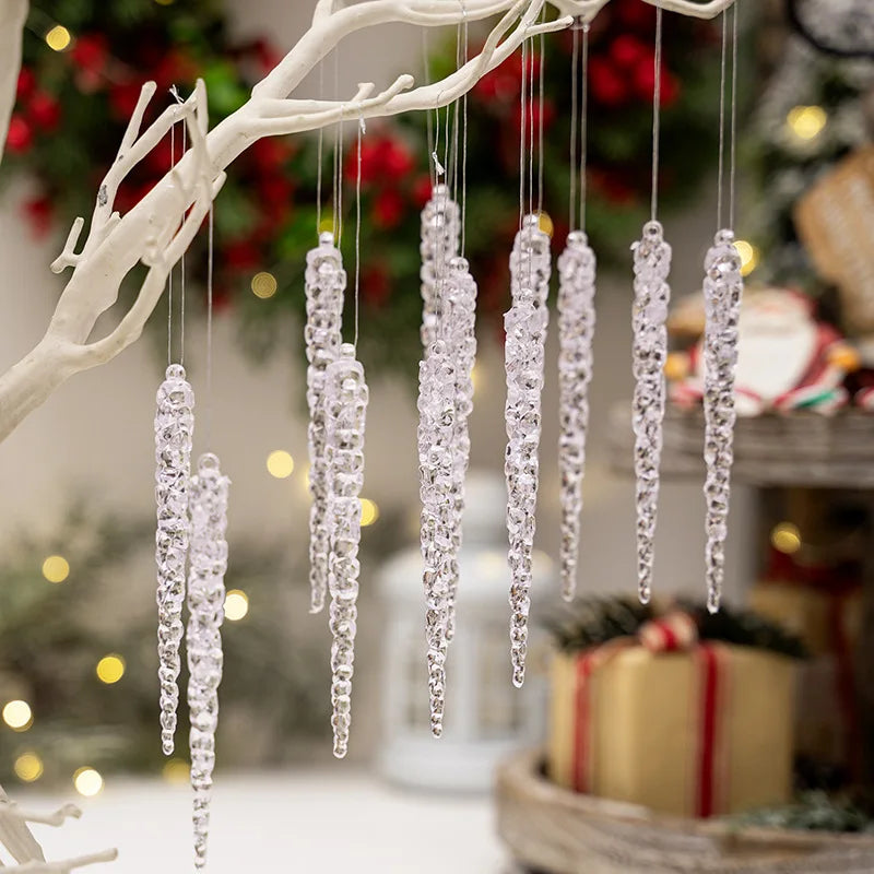 Simulação de Natal Icicles acrílicos, ornamento de Natal, gelo falso para festa de inverno, decoração de ano novo, 15cm, 6 peças