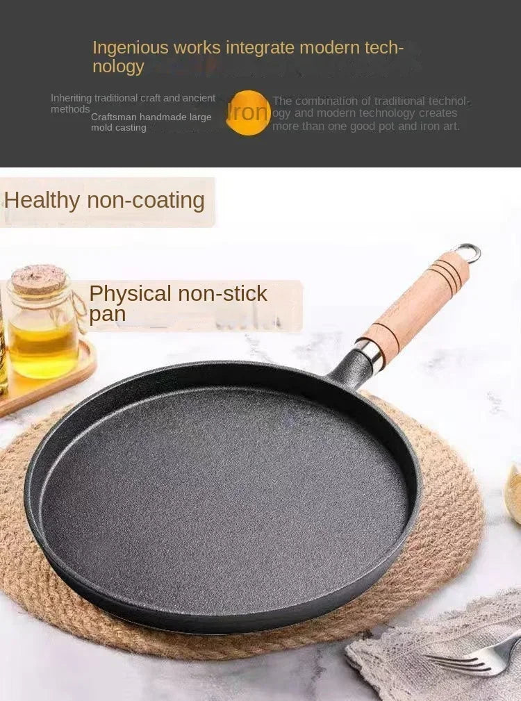 Frigideira de ferro fundido de 26cm, não revestida, antiaderente, ovo, panqueca, crepe, bife, frigideira, fogão de indução a gás, panelas de cozinha Kasa & Pet Store