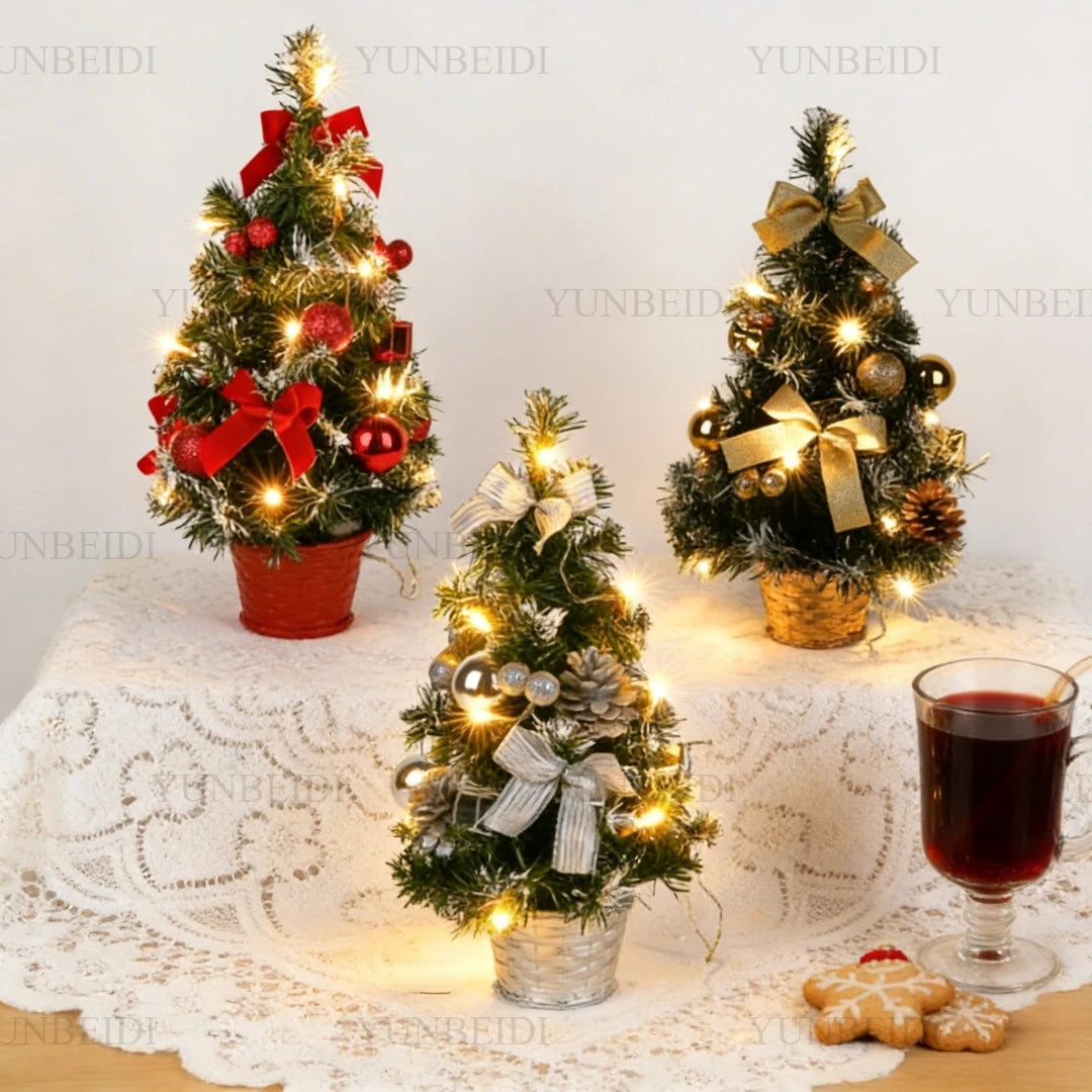Árvore de Natal de 40CM com Luzes LED, Mini Árvore de Natal Artificial, Decoração de Mesa para Casa, Decoração de Natal, Presente de Ano Novo