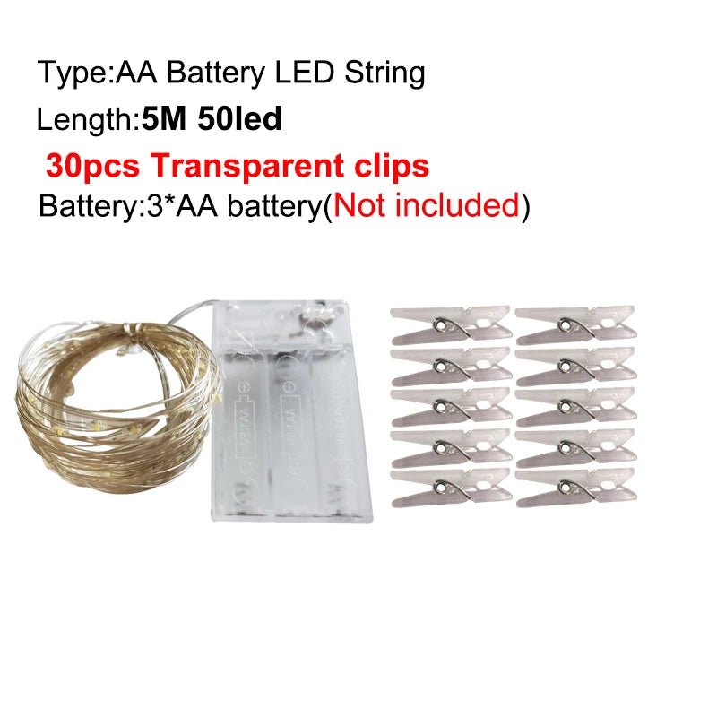 LED String Lights Photo Clip USB Bateria Operado Guirlanda Fada Lâmpada Decoração De Natal Feriado Festa De Casamento Xmas Iluminação - Kasa & Pet