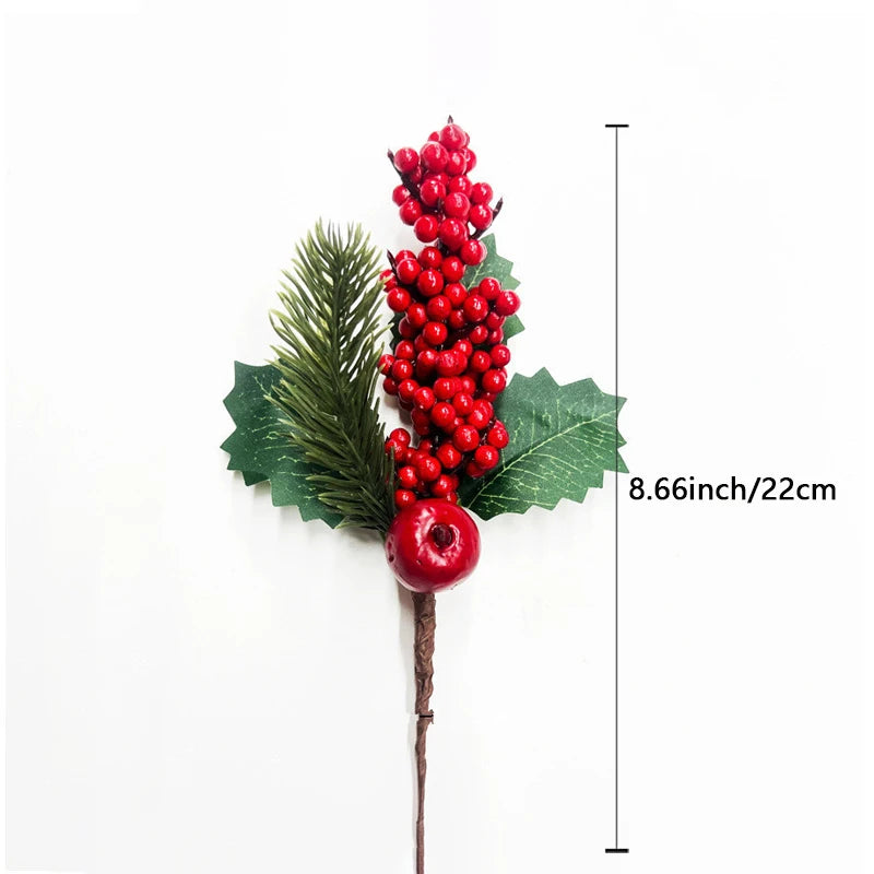 Natal vermelho berry flor artificial pinha ramo decorações da árvore de natal ornamento embalagem de presente festa em casa diy grinalda
