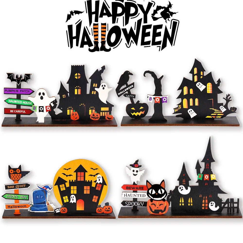 Decoração de mesa de Halloween, logotipo central de abóbora de madeira para casa assombrada, decoração assustadora de Halloween para mesas de reuniões familiares - Kasa & Pet