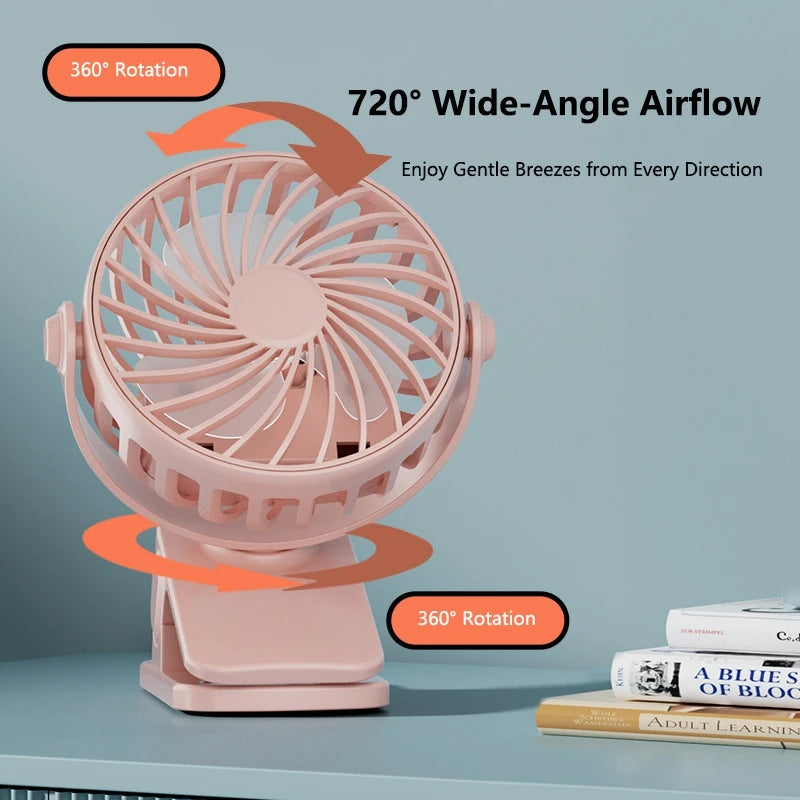 Mini Ventilador Portátil 720 ° Ventilador Portátil Recarregável USB com Lâmpada Noturna Integrada e Rotação, Fluxo de Ar Potente para Viagens, Camping e Atividades ao Ar Livre