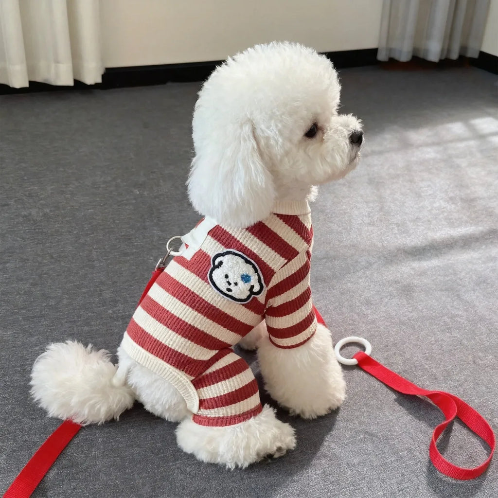 Roupa para Cães de Estimação para Outono e Inverno, Adequada para Filhotes Pequenos com Quatro Patas e Listras Quentes