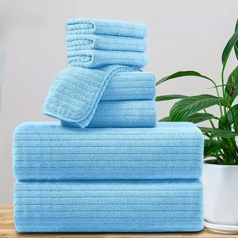 Conjunto de Toalhas de Banho com 8 Peças - 4 Toalhas Faciais + 2 Toalhas de Mão + 2 Toalhas de Banho - Toalhas Absorventes de Secagem Rápida e Macias para o Banheiro