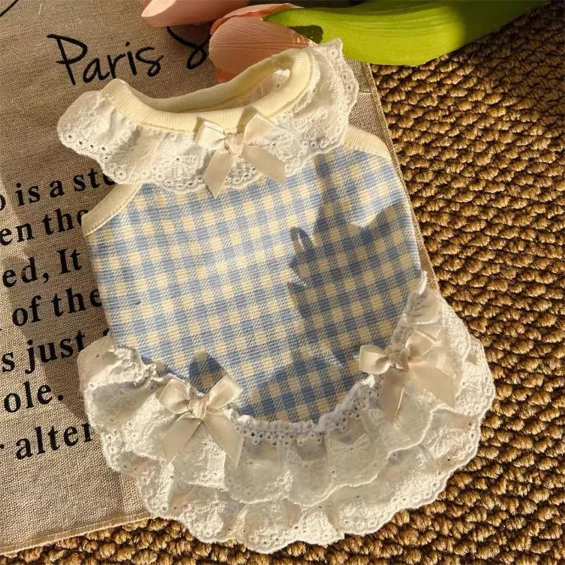 Roupas para cães e gatos, primavera/verão, respirável, confortável, estilo princesa, saia de renda com laço, para cães pequenos, ursinhos de pelúcia