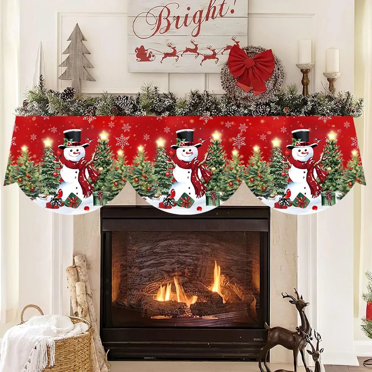 Natal vermelho lareira mantel cachecol capa de mesa enfeites de natal para casa 2025 boneco de neve de natal navidad natal ano novo 2026 presentes