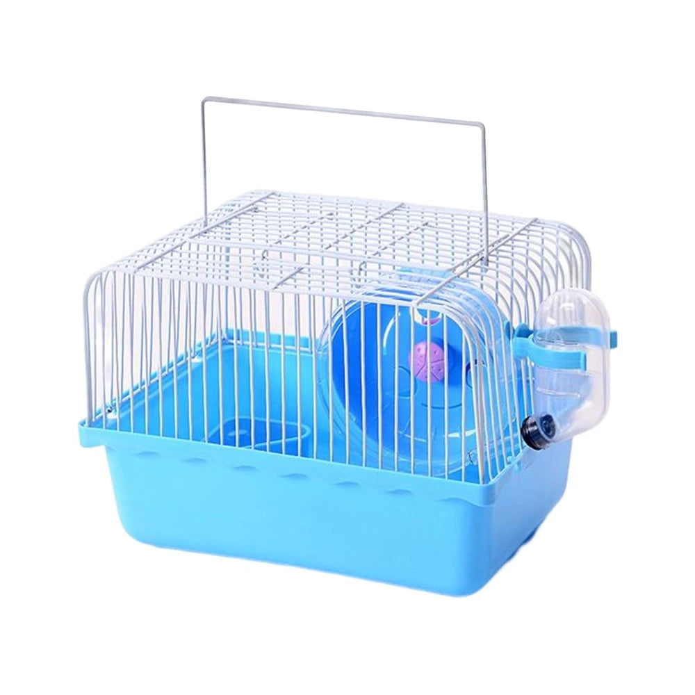 Gaiola de hamster pequena garrafa de água caixa de alimentação portátil transportadora carry case para suprimentos para animais de estimação caixa de gaiola de transporte com roda de corrida