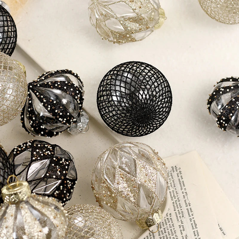 Conjunto de enfeites de bola de natal 8cm decoração de festa inquebrável pet decorações de árvore de natal bola de ouro para decoração de festa de feriado de natal