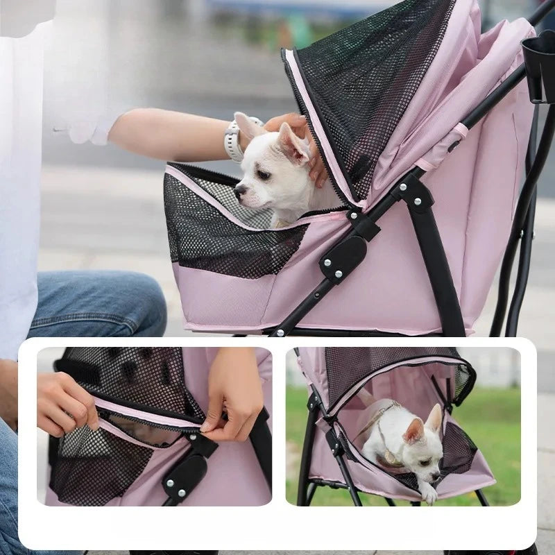 Carrinho de passeio para animais de estimação, carrinho para cães e gatos, tipo ursinho de pelúcia, para atividades ao ar livre, leve e dobrável, para cães e animais de estimação pequenos.