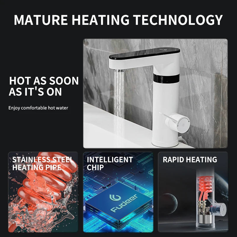 Fudeer 3400W 220V Cozinha Elétrica Aquecedor de Água Torneira Instantânea de Aço Inoxidável Torneira de Água Aquecedor Torneira de Aquecimento Frio