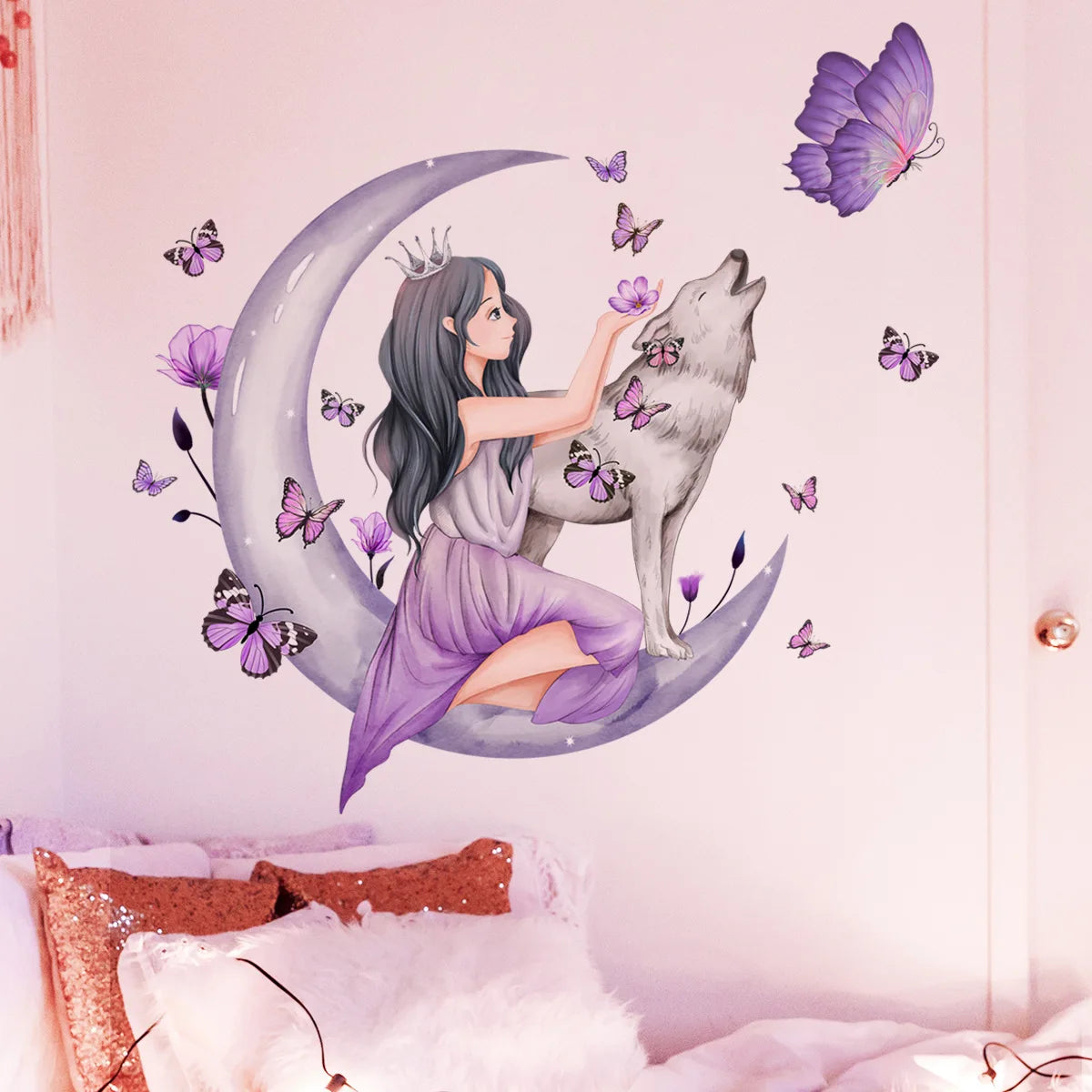 Adesivos de Parede Lua para Quarto de Menina, Decoração de Sala de Estar, Adesivos para Quarto de Filha, Papel de Parede para Quarto de Bebê
