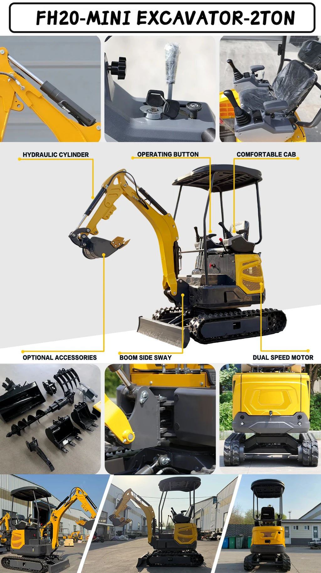 Escavadeira Personalizada de 3,5 Toneladas com Motor Kubota EPA Euro 5, Escavadeira de Esteira para Fazenda, Mini Escavadeira Doméstica de 1 Tonelada e 2 Toneladas
