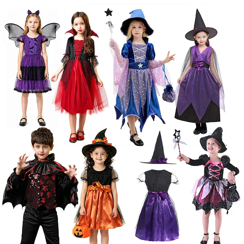 Fantasia de Halloween para Crianças, Vários Estilos: Bruxa, Vampiro, Morcego, Fada, Abóbora, Traje para Meninos e Meninas, Festa de Férias