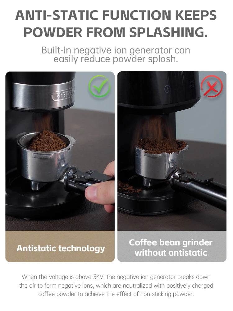 Hibrew moinho de rebarbas automático moedor de café elétrico com 34 engrenagens para café expresso americano despeje sobre armazenamento visual de feijão g3