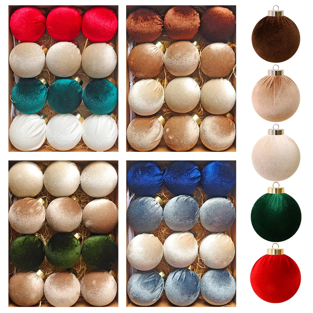 12 unidades de enfeites de Natal em forma de bolas, revestidos com tecido macio, para pendurar na árvore de Natal, presente de Natal e Ano Novo.